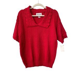 Vintage 90s Carly Blake Short Sleeve Sweater Medium Crochet Knit Deadstock NEW